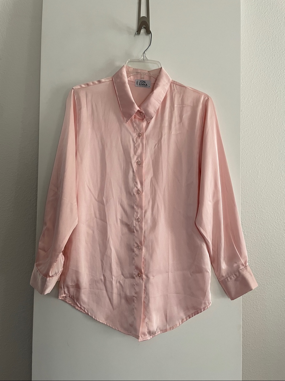 Jon Anna Pink Satin Button Down Blouse Top Relaxed Fit